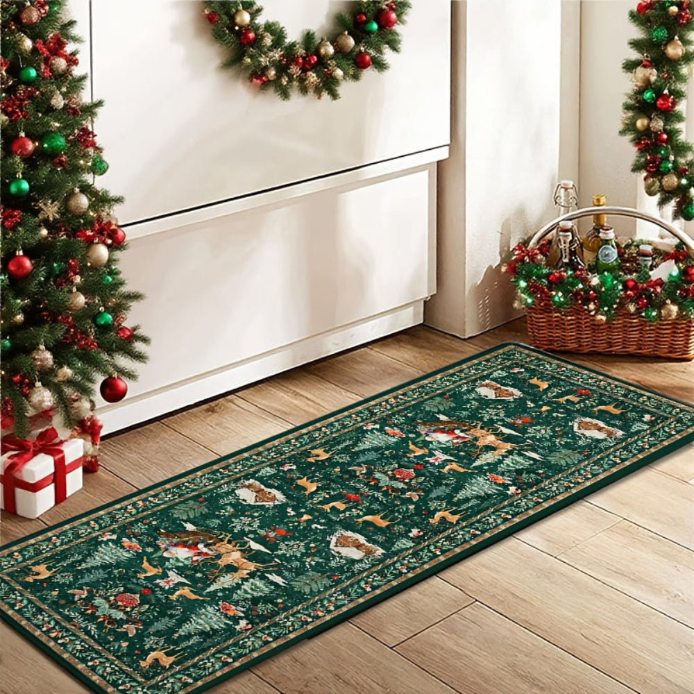 Christmas Runner Rug with Reindeer Pattern – 2ft x 6ft Hallway Runner for Indoor Decor 0