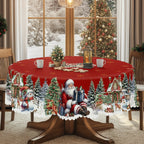 Christmas Tablecloth with Santa and Snowman Design – Round Table Cloth for Holiday Decor 0