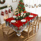 Christmas Tablecloth with Santa and Snowman Design – Round Table Cloth for Holiday Decor 3