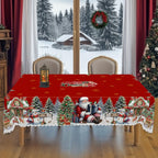 Christmas Tablecloth with Santa and Snowman Design – Round Table Cloth for Holiday Decor 4