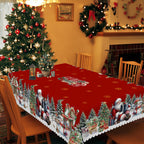 Christmas Tablecloth with Santa and Snowman Design – Round Table Cloth for Holiday Decor 5