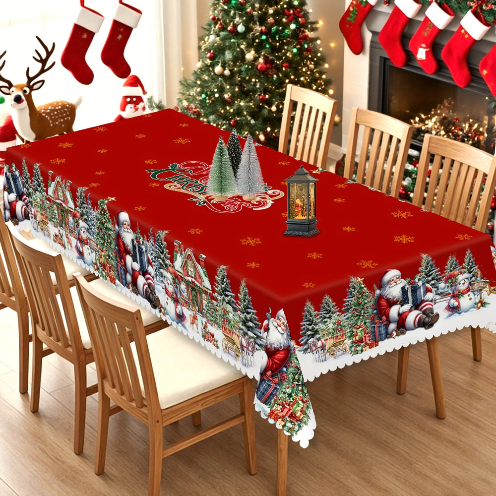 Christmas Tablecloth with Santa and Snowman Design – Round Table Cloth for Holiday Decor 7