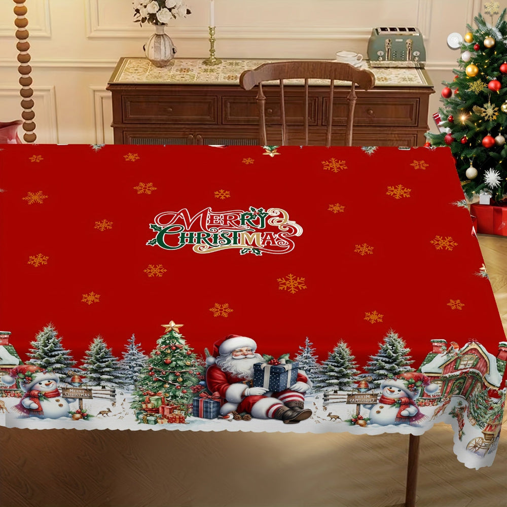 Christmas Tablecloth with Santa and Snowman Design – Round Table Cloth for Holiday Decor 8