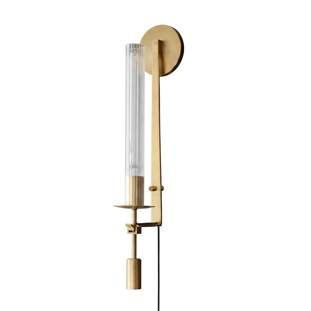 Classic Brass Ribbed Glass Wall Light With Inline Switch 0