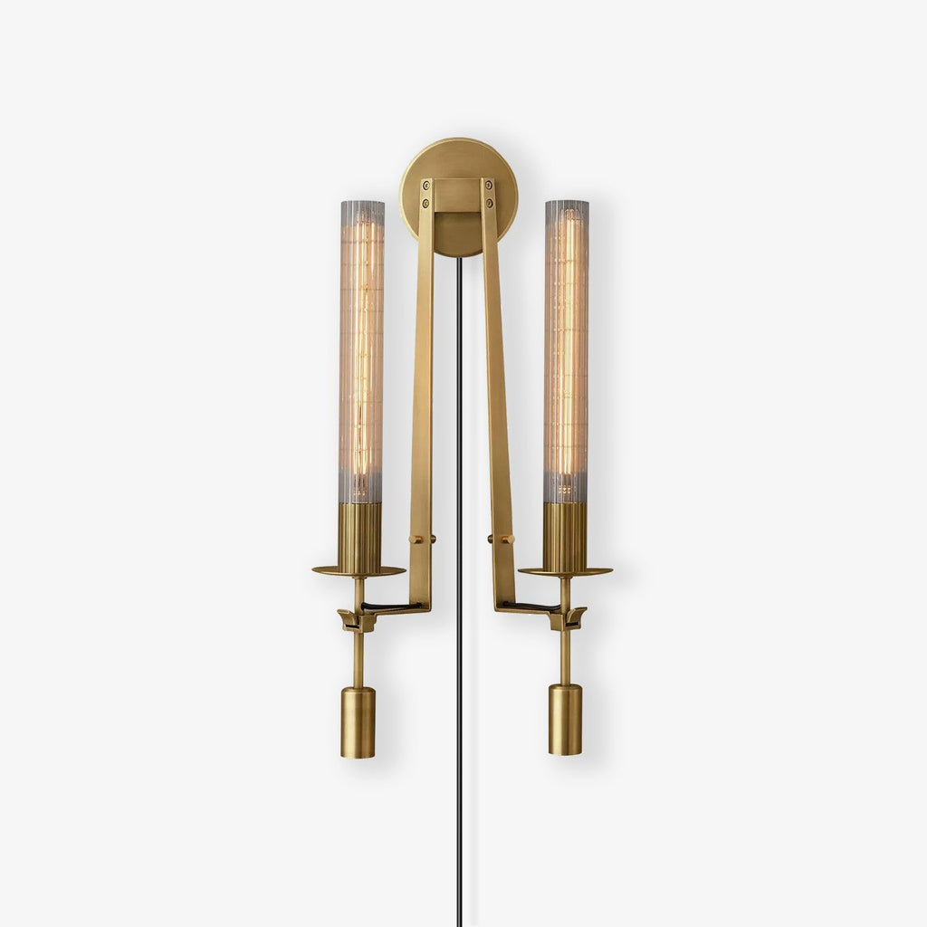 Classic Brass Ribbed Glass Wall Light With Inline Switch 1