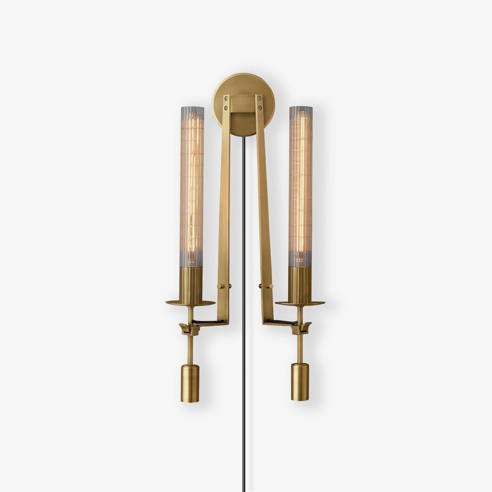 Classic Brass Ribbed Glass Wall Light With Inline Switch 1