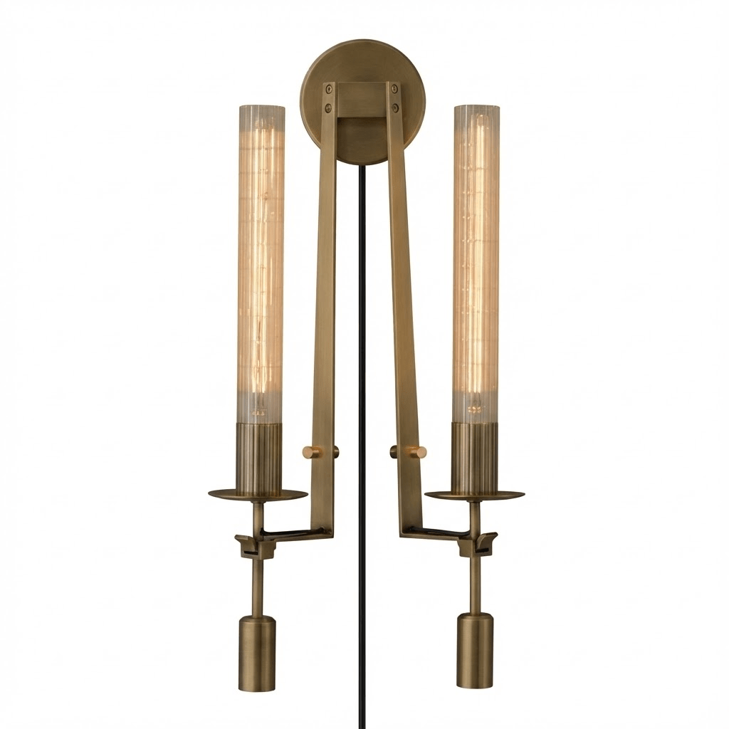 Classic Brass Ribbed Glass Wall Light With Inline Switch 11