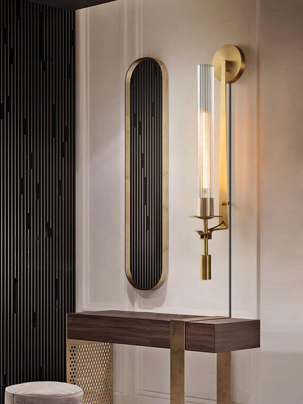 Classic Brass Ribbed Glass Wall Light With Inline Switch 3