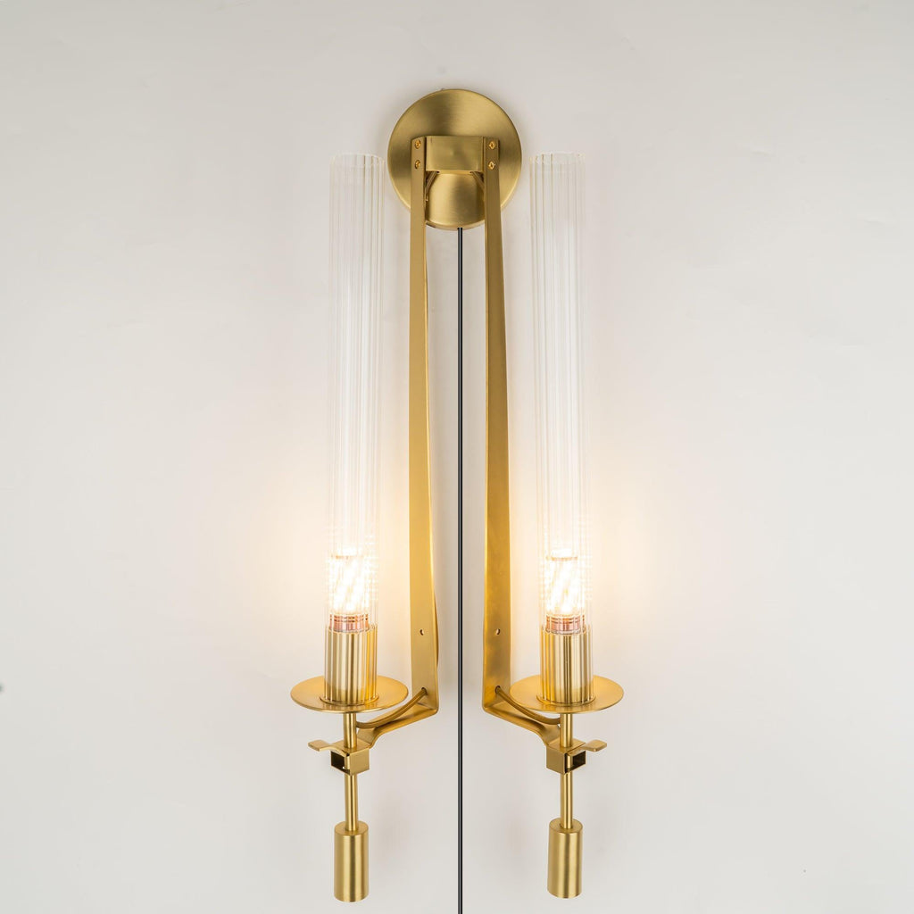 Classic Brass Ribbed Glass Wall Light With Inline Switch 5