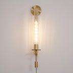 Classic Brass Ribbed Glass Wall Light With Inline Switch 6