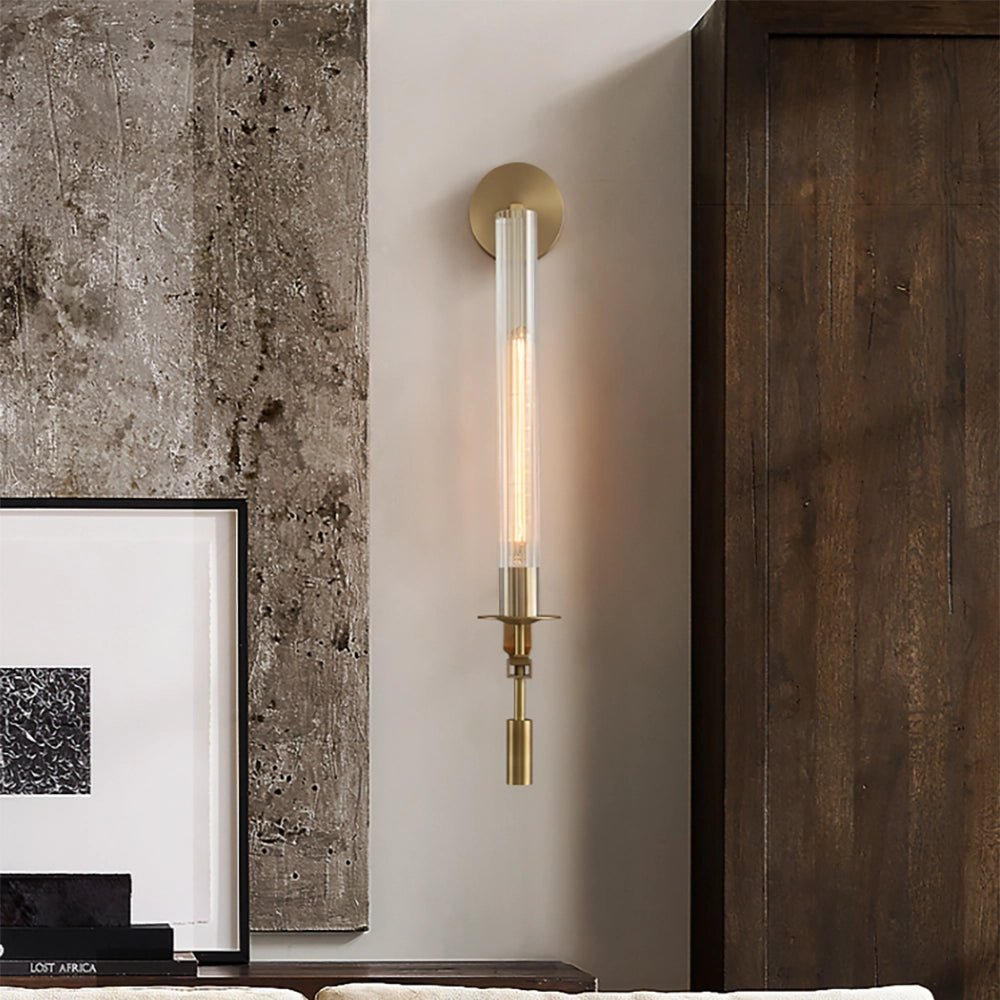 Classic Brass Ribbed Glass Wall Light With Inline Switch 8