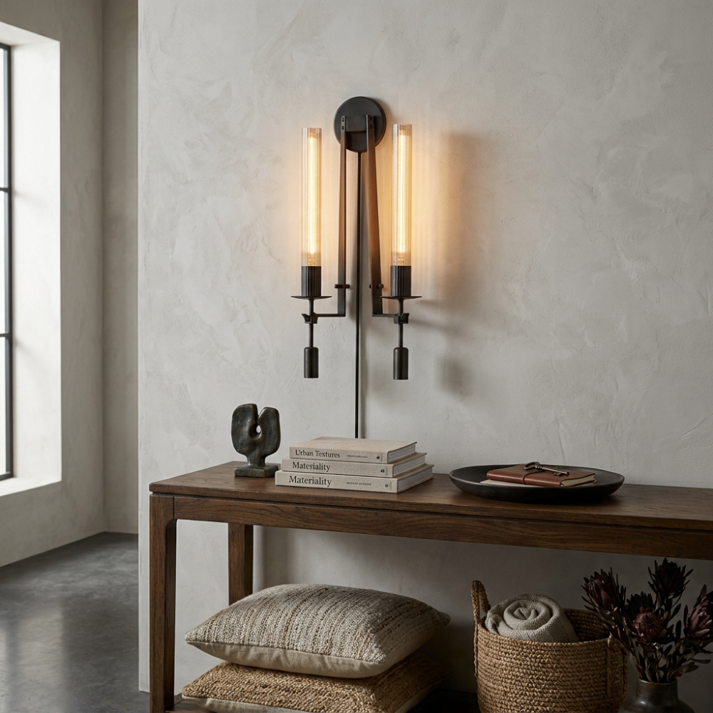 Classic Brass Ribbed Glass Wall Light With Inline Switch 996