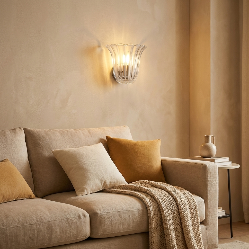 Clear Fluted Glass Wall Sconce Ribbed Cylinder Shade Metal Accent Modern Hallway Living Room Home Decor - Stack & Clear 1