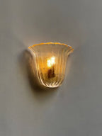 Clear Fluted Glass Wall Sconce Ribbed Cylinder Shade Metal Accent Modern Hallway Living Room Home Decor - Stack & Clear 4