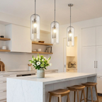 Clear Glass Metal Pendant Light Capsule Shape Adjustable Silver Finish Modern Kitchen Dining Room Home Decor - Stack & Clear 0