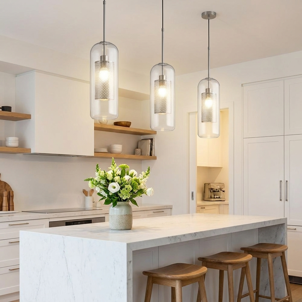 Clear Glass Metal Pendant Light Capsule Shape Adjustable Silver Finish Modern Kitchen Dining Room Home Decor - Stack & Clear 0