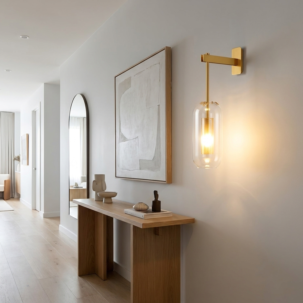 Clear Glass Metal Wall Sconce Cylindrical Shade Dimmable Copper Gold Finish Modern Living Room Bedroom Home Decor - Stack & Clear 2