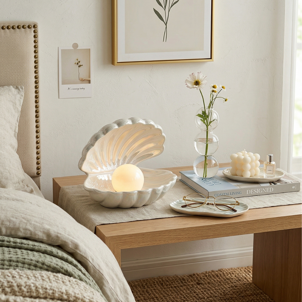 Coastal Elegance Bedside Lamp Ceramic Enamel White 99