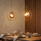 Cognac Amber Glass Pendant Light Dome Shade Metal Ring Dimmable Modern Dining Room Bedroom Home Decor - Stack & Clear 0