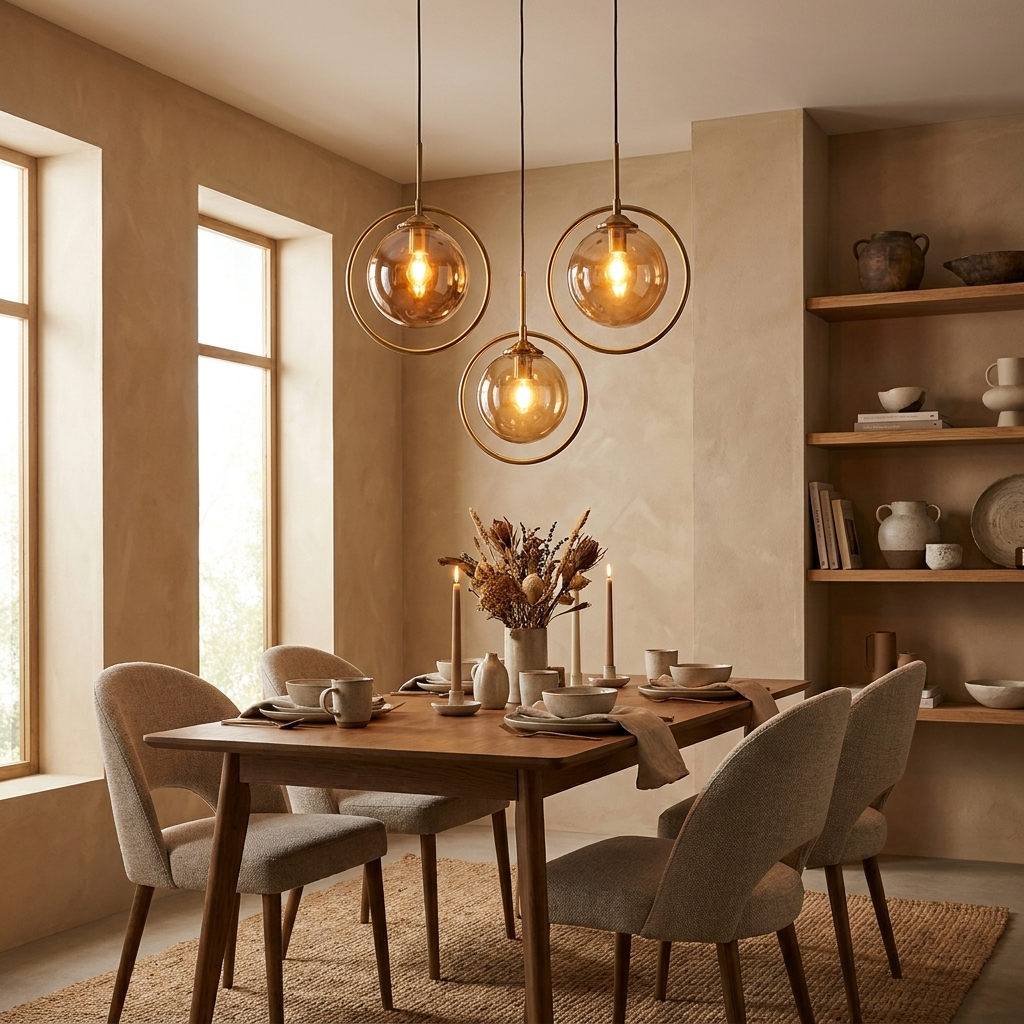 Cognac Amber Glass Pendant Light Dome Shade Metal Ring Dimmable Modern Dining Room Bedroom Home Decor - Stack & Clear 1