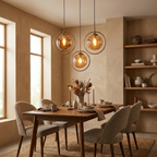 Cognac Amber Glass Pendant Light Dome Shade Metal Ring Dimmable Modern Dining Room Bedroom Home Decor - Stack & Clear 1