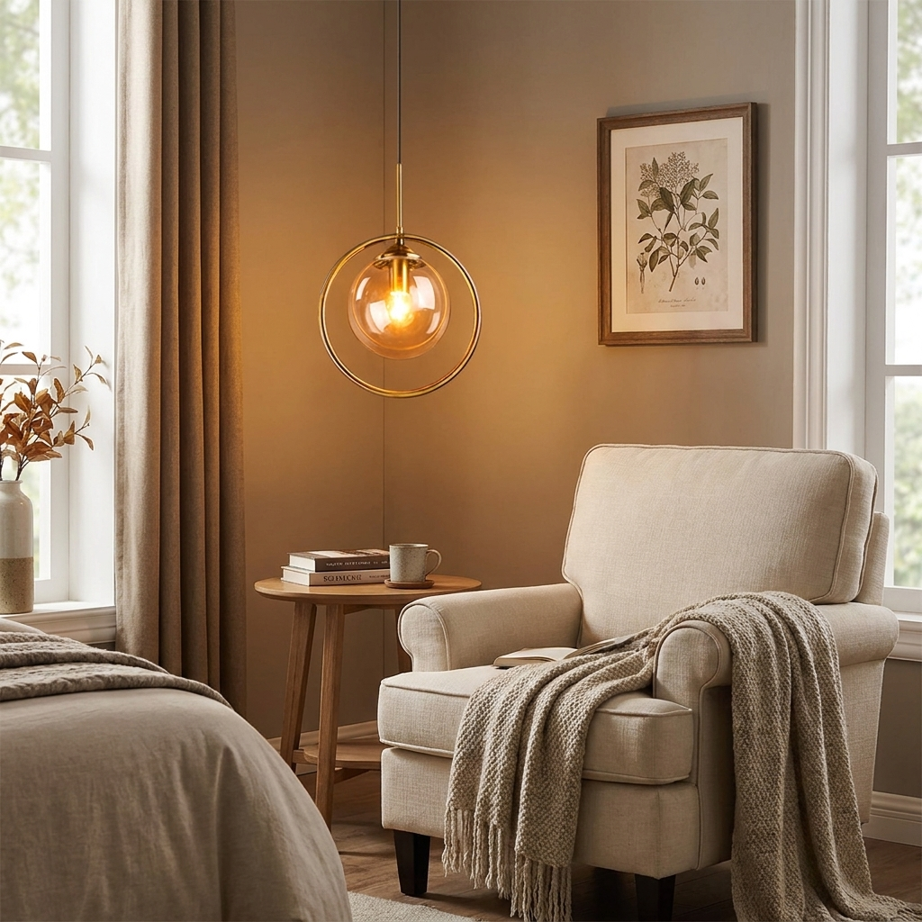 Cognac Amber Glass Pendant Light Dome Shade Metal Ring Dimmable Modern Dining Room Bedroom Home Decor - Stack & Clear 2