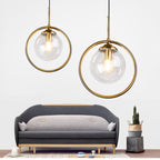 Cognac Amber Glass Pendant Light Dome Shade Metal Ring Dimmable Modern Dining Room Bedroom Home Decor - Stack & Clear 3