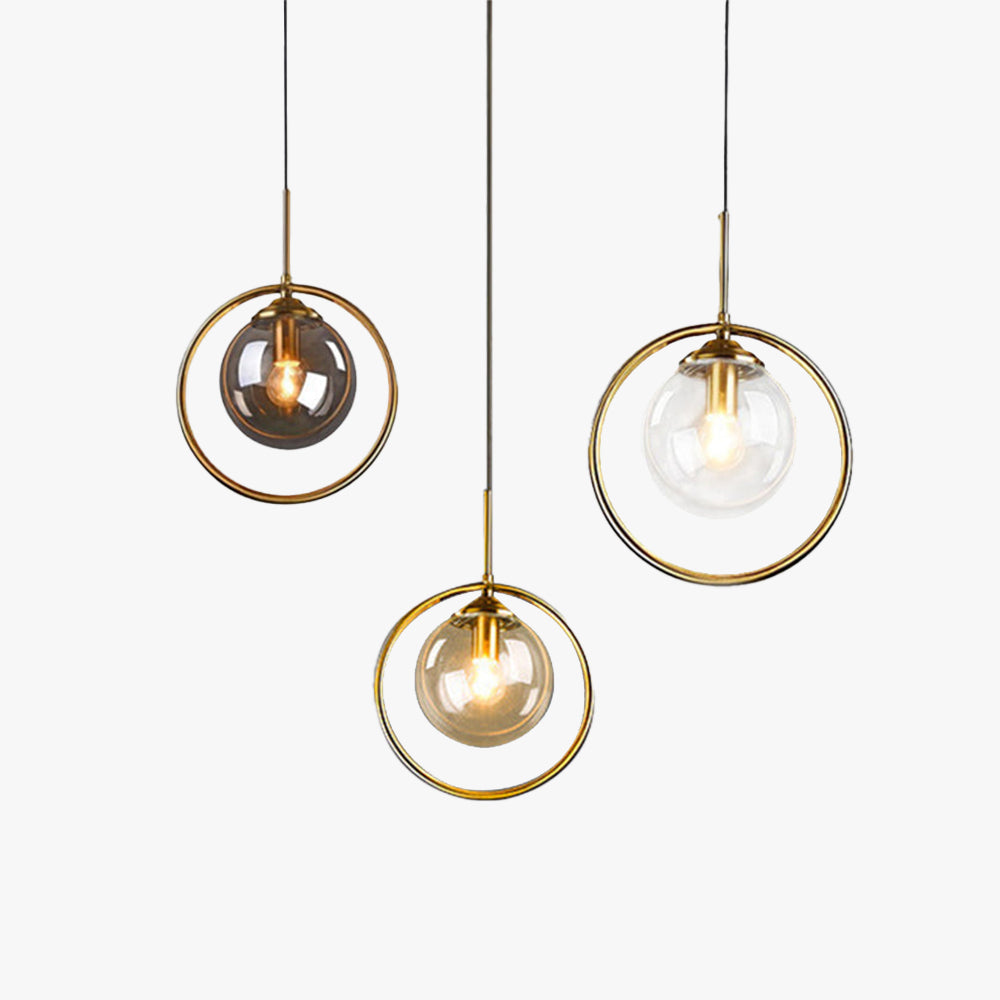 Cognac Amber Glass Pendant Light Dome Shade Metal Ring Dimmable Modern Dining Room Bedroom Home Decor - Stack & Clear 4