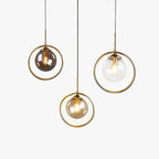 Cognac Amber Glass Pendant Light Dome Shade Metal Ring Dimmable Modern Dining Room Bedroom Home Decor - Stack & Clear 4
