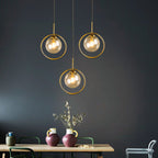 Cognac Amber Glass Pendant Light Dome Shade Metal Ring Dimmable Modern Dining Room Bedroom Home Decor - Stack & Clear 5