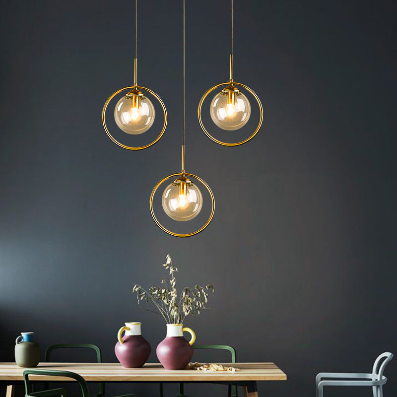 Cognac Amber Glass Pendant Light Dome Shade Metal Ring Dimmable Modern Dining Room Bedroom Home Decor - Stack & Clear 5