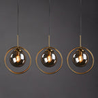 Cognac Amber Glass Pendant Light Dome Shade Metal Ring Dimmable Modern Dining Room Bedroom Home Decor - Stack & Clear 6