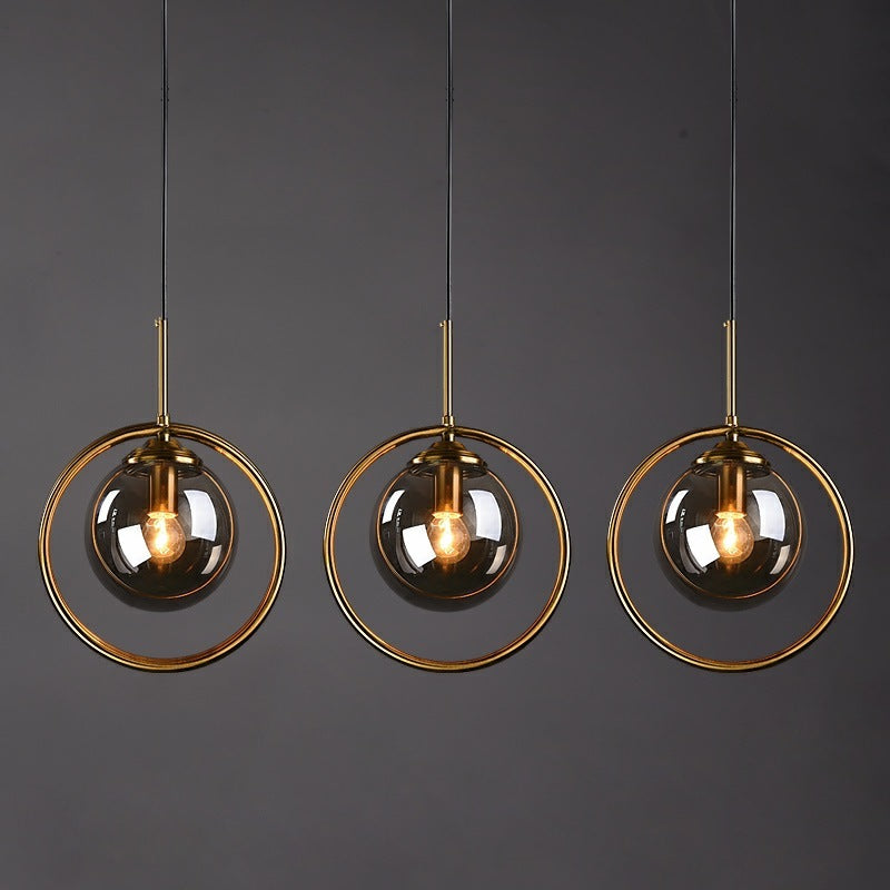 Cognac Amber Glass Pendant Light Dome Shade Metal Ring Dimmable Modern Dining Room Bedroom Home Decor - Stack & Clear 6
