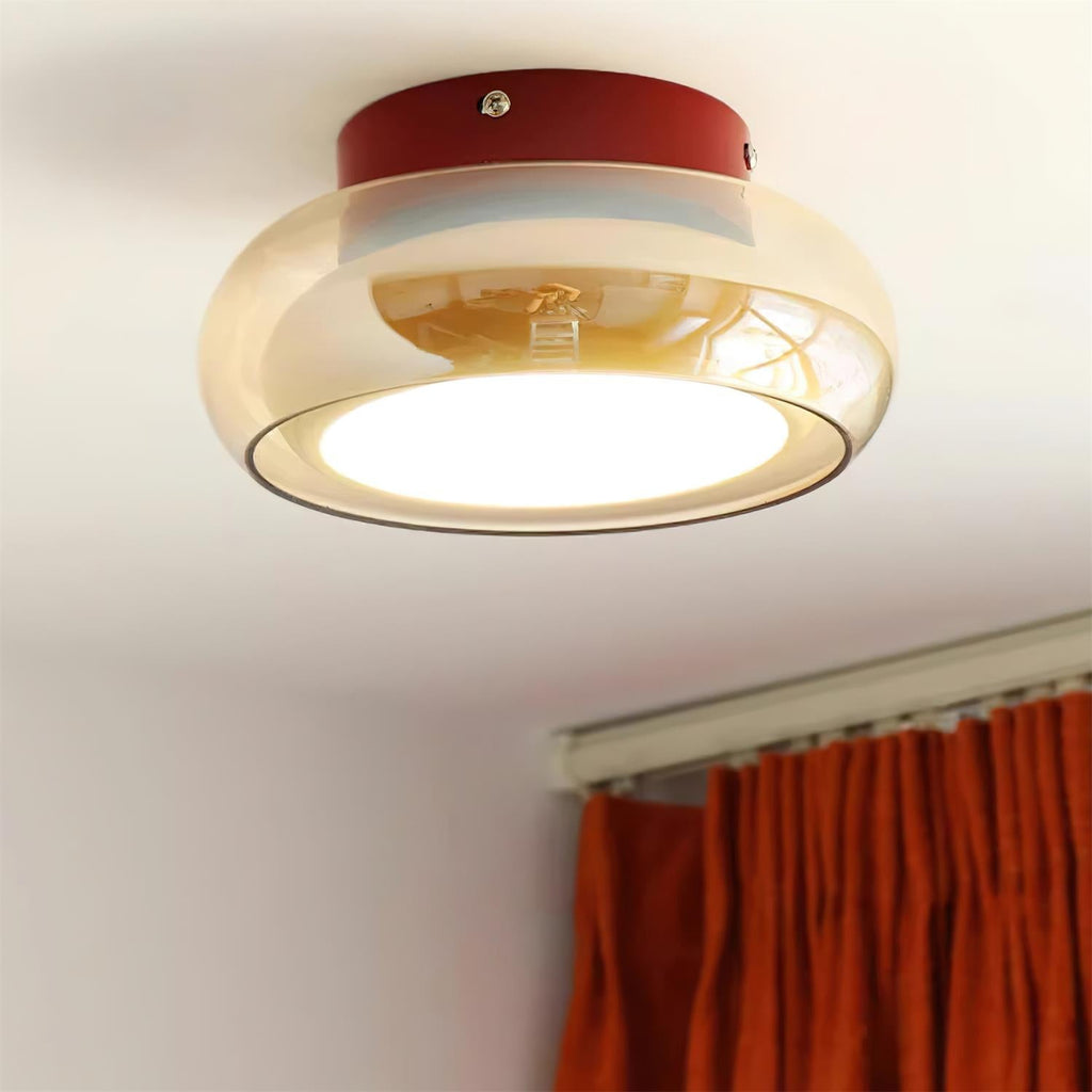 Cognac Glass Flush Mount Ceiling Light Dome Shade Cherry Red Accent Retro Bedroom Living Room Home Decor - Stack & Clear 5