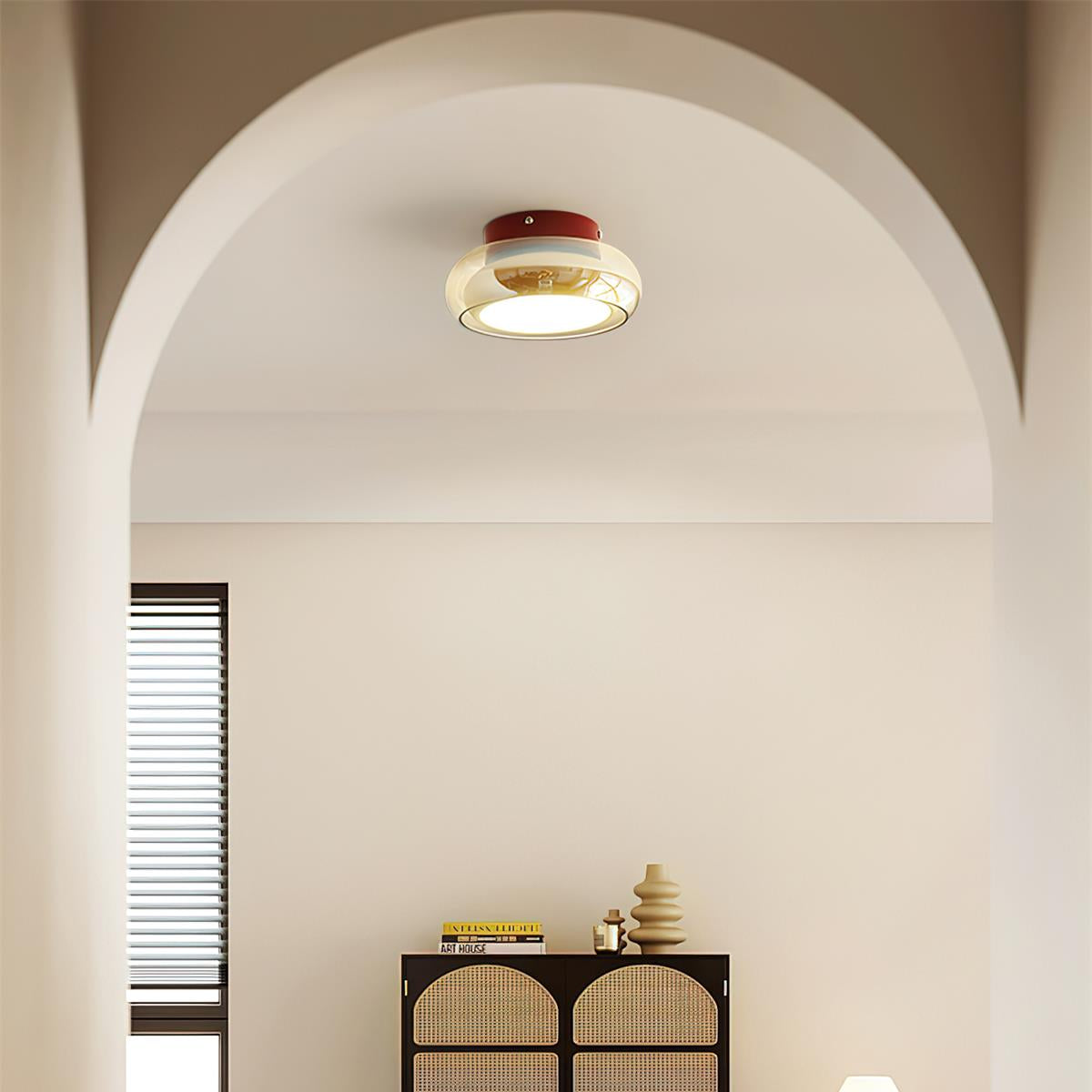 Cognac Glass Flush Mount Ceiling Light Dome Shade Cherry Red Accent Retro Bedroom Living Room Home Decor - Stack & Clear 6