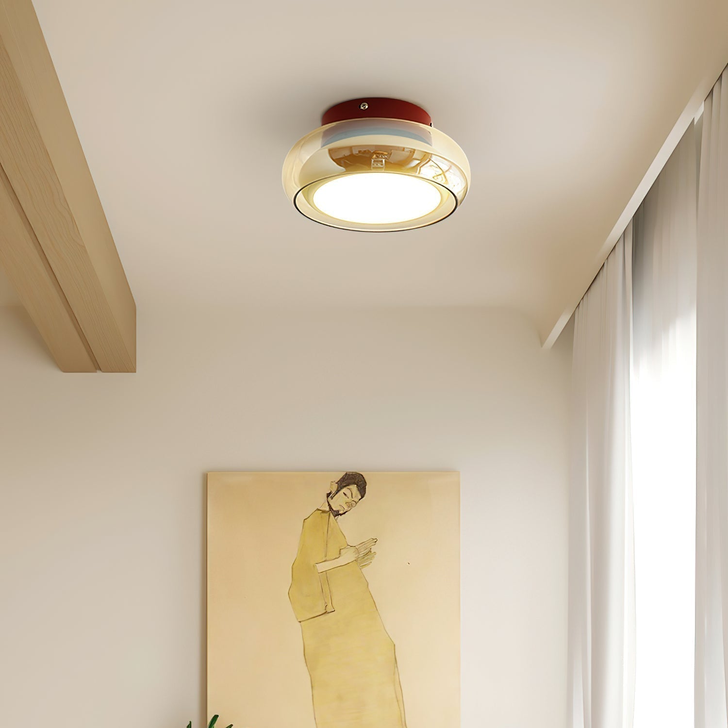 Cognac Glass Flush Mount Ceiling Light Dome Shade Cherry Red Accent Retro Bedroom Living Room Home Decor - Stack & Clear 7
