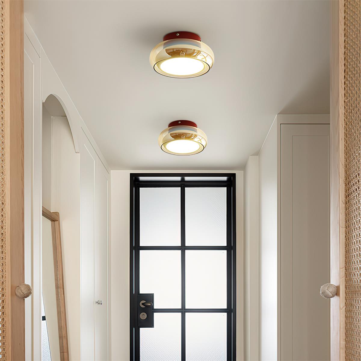 Cognac Glass Flush Mount Ceiling Light Dome Shade Cherry Red Accent Retro Bedroom Living Room Home Decor - Stack & Clear 8