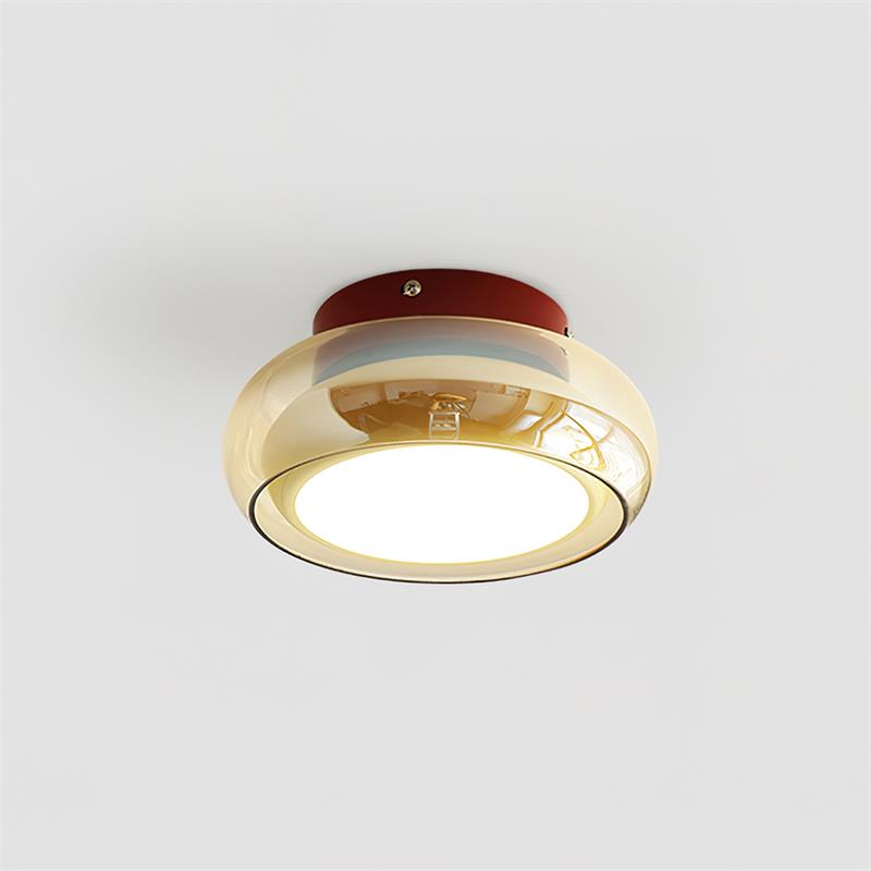 Cognac Glass Flush Mount Ceiling Light Dome Shade Cherry Red Accent Retro Bedroom Living Room Home Decor - Stack & Clear 9