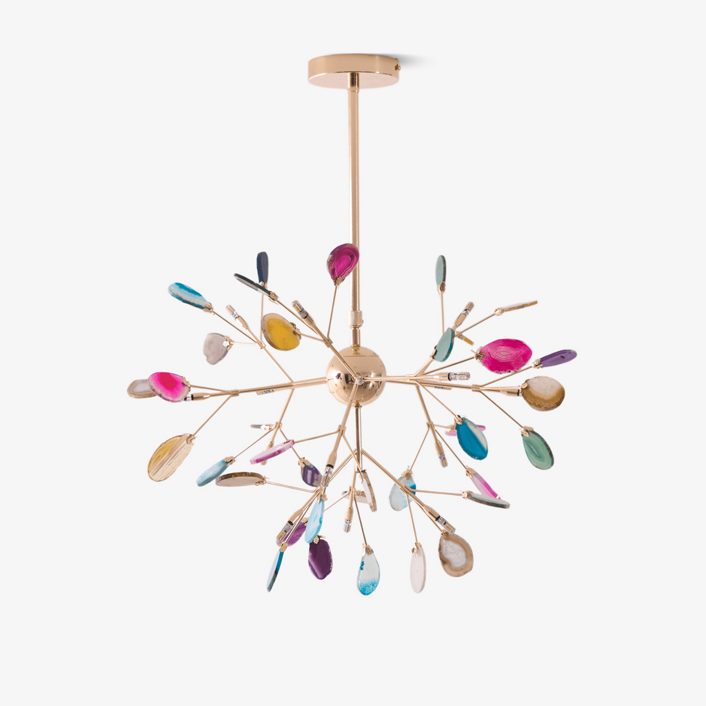 Colorful Chandelier Metal Adjustable Height Agate Accents 1