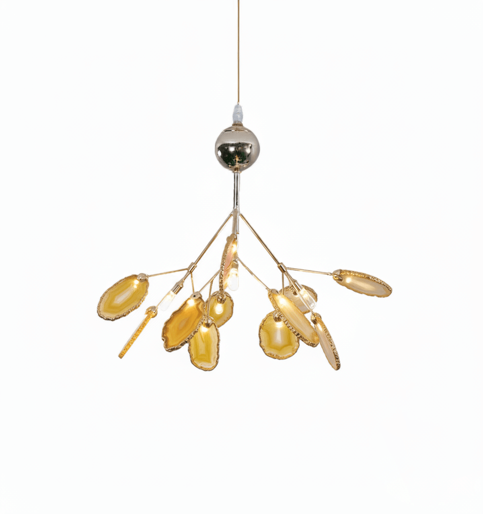 Colorful Chandelier Metal Adjustable Height Agate Accents 11