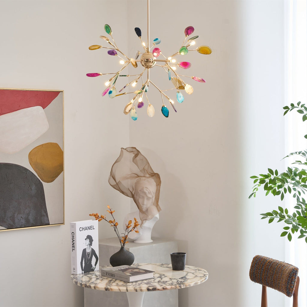 Colorful Chandelier Metal Adjustable Height Agate Accents 2