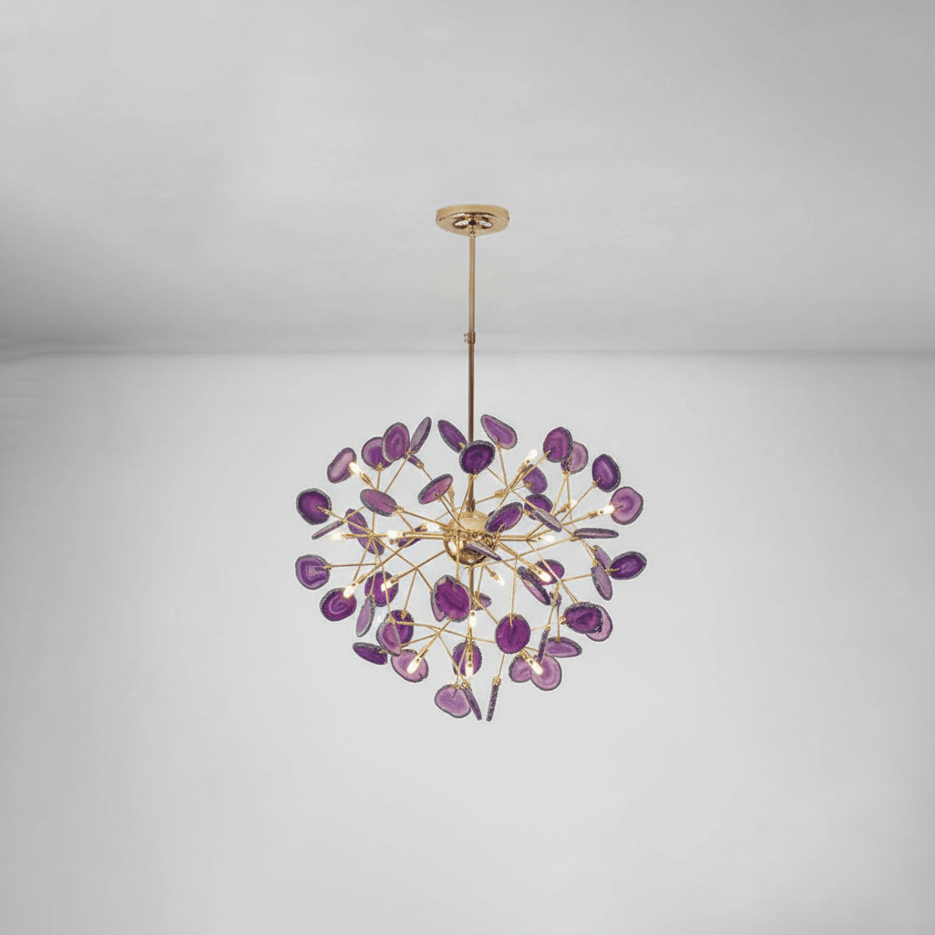 Colorful Chandelier Metal Adjustable Height Agate Accents 23