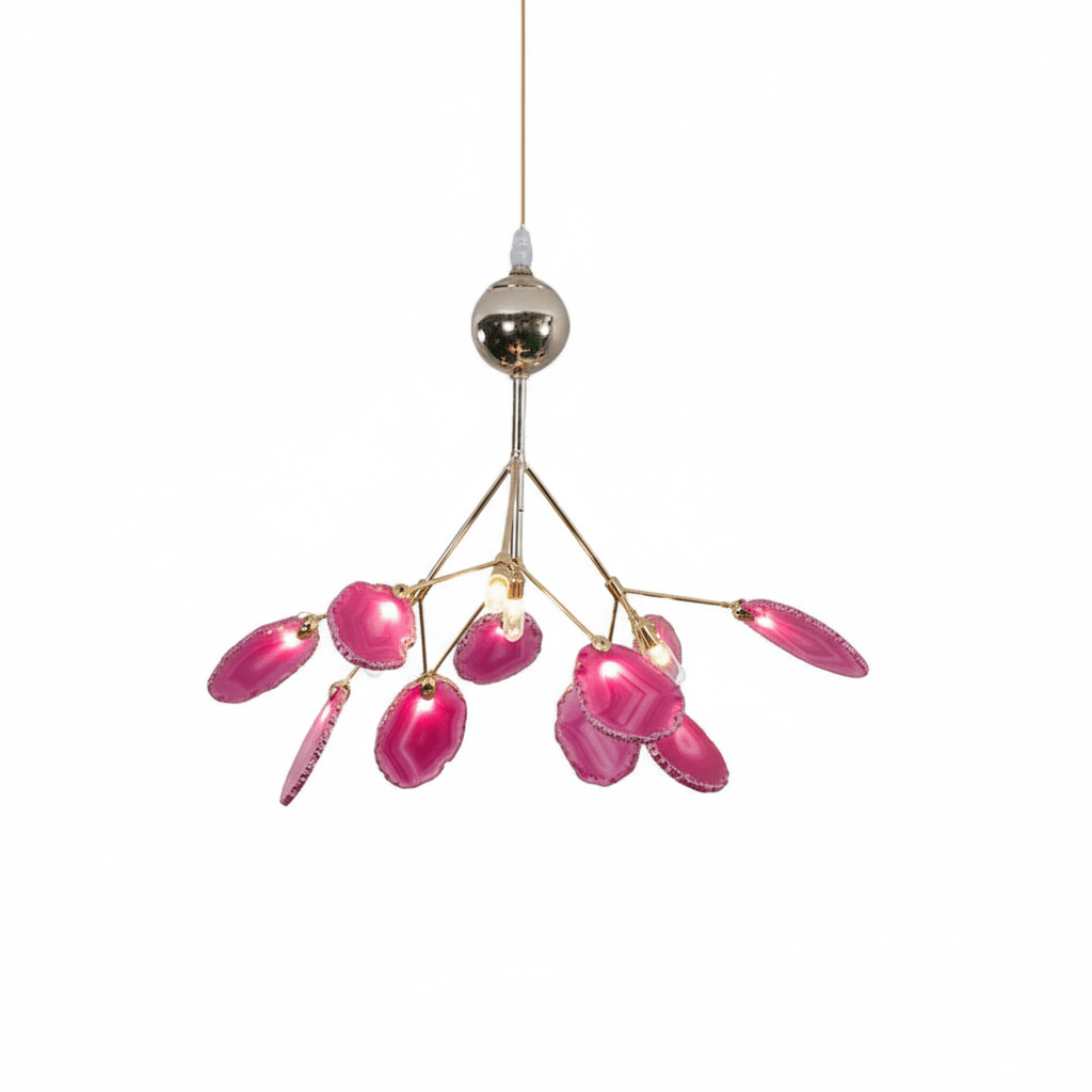 Colorful Chandelier Metal Adjustable Height Agate Accents 26