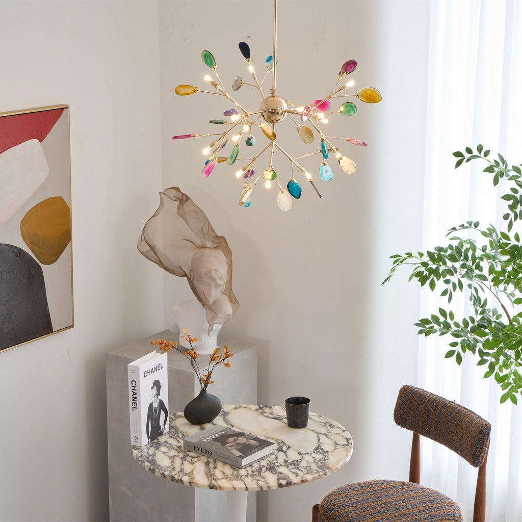 Colorful Chandelier Metal Adjustable Height Agate Accents 3