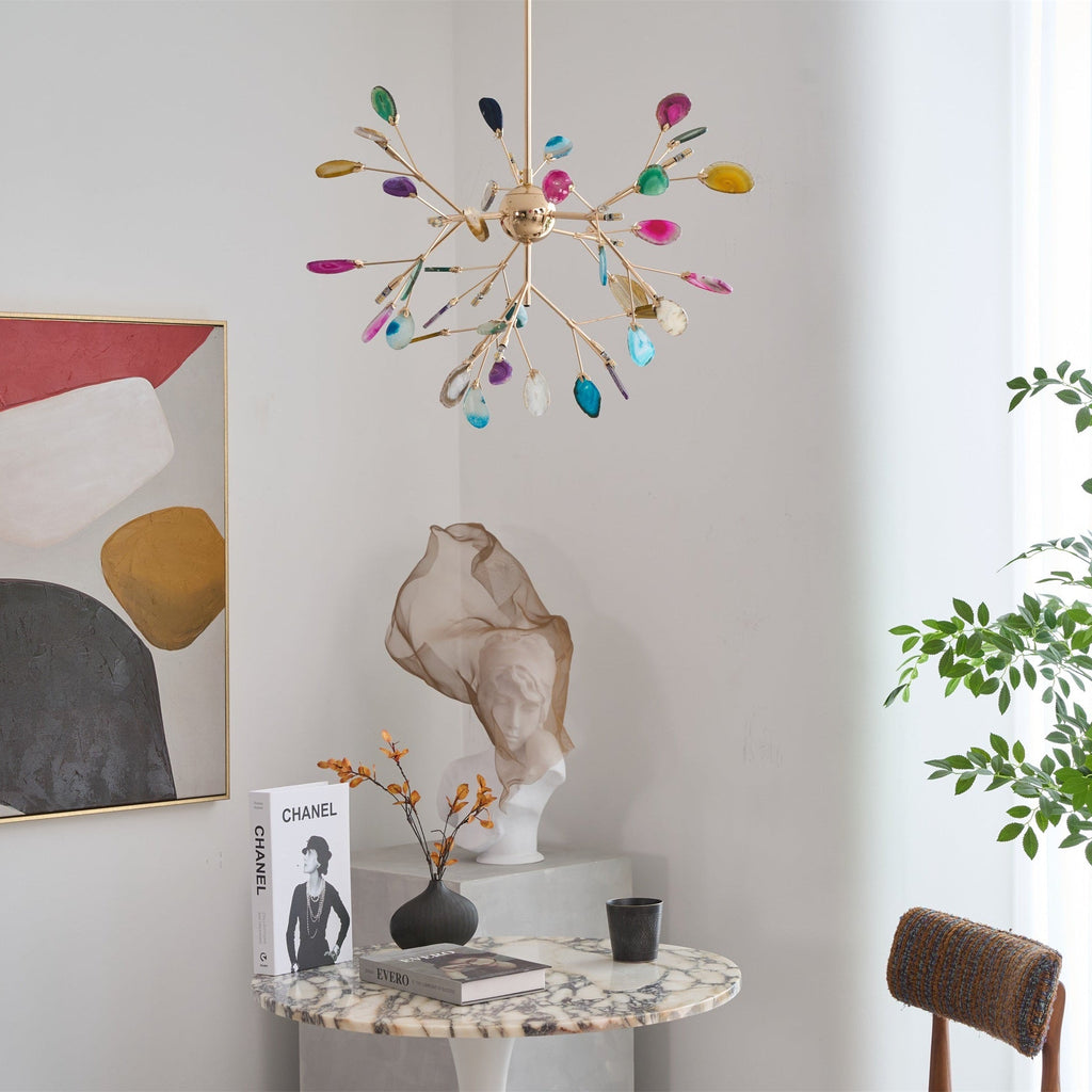 Colorful Chandelier Metal Adjustable Height Agate Accents 4