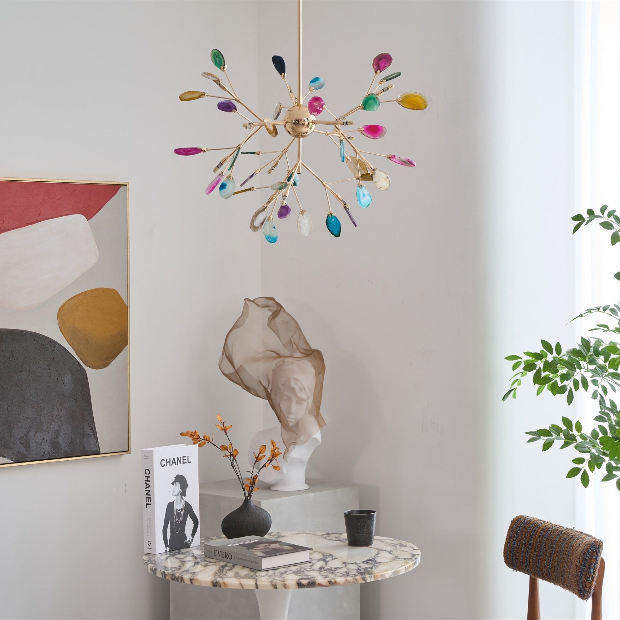 Colorful Chandelier Metal Adjustable Height Agate Accents 4