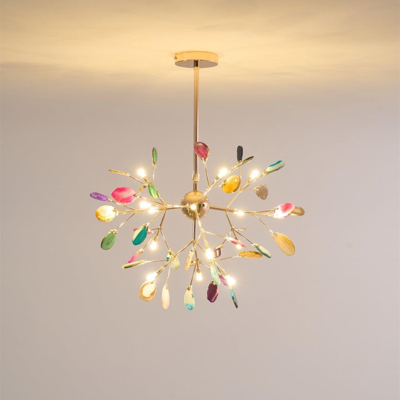 Colorful Chandelier Metal Adjustable Height Agate Accents 6