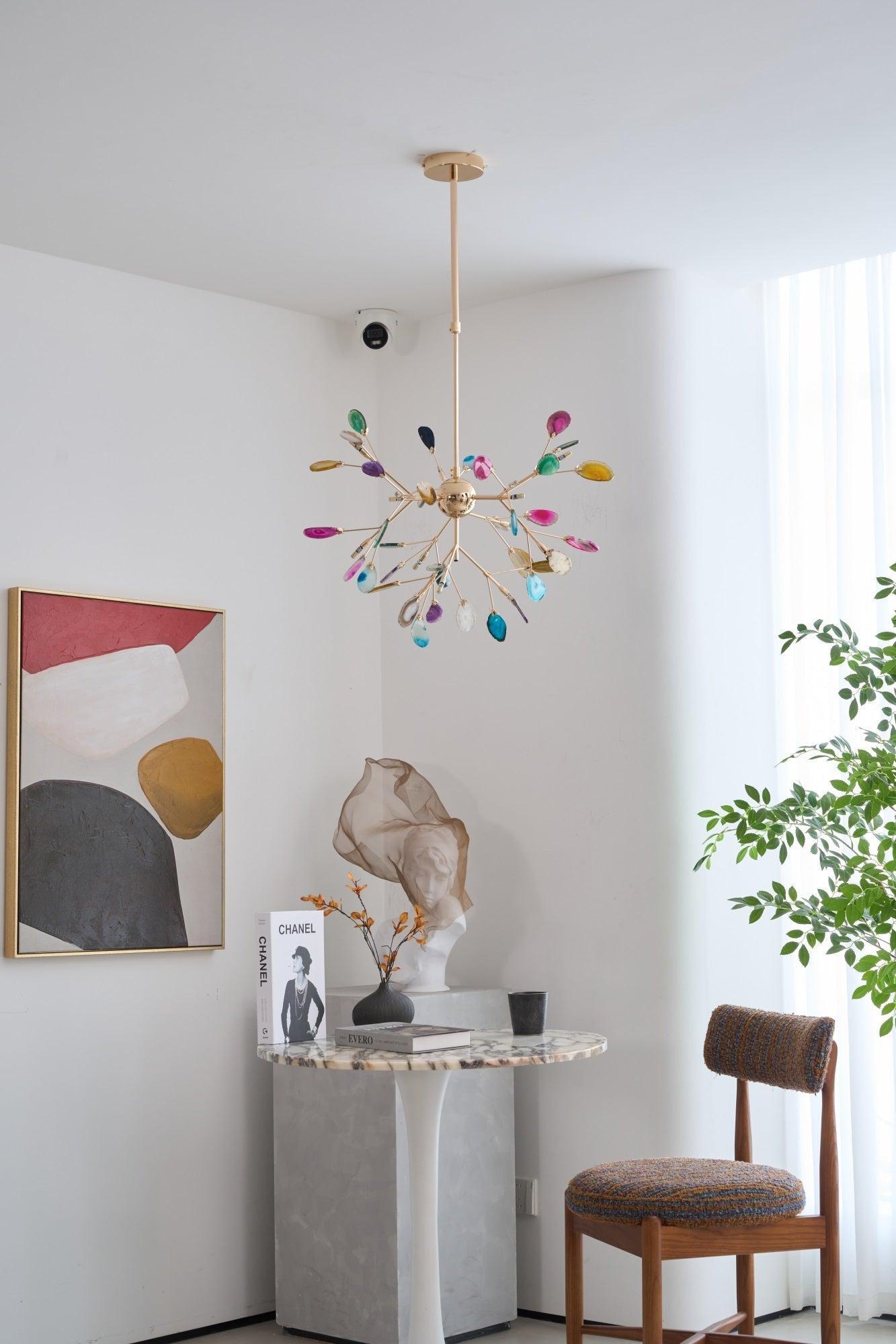 Colorful Chandelier Metal Adjustable Height Agate Accents 7