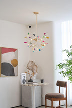 Colorful Chandelier Metal Adjustable Height Agate Accents 8