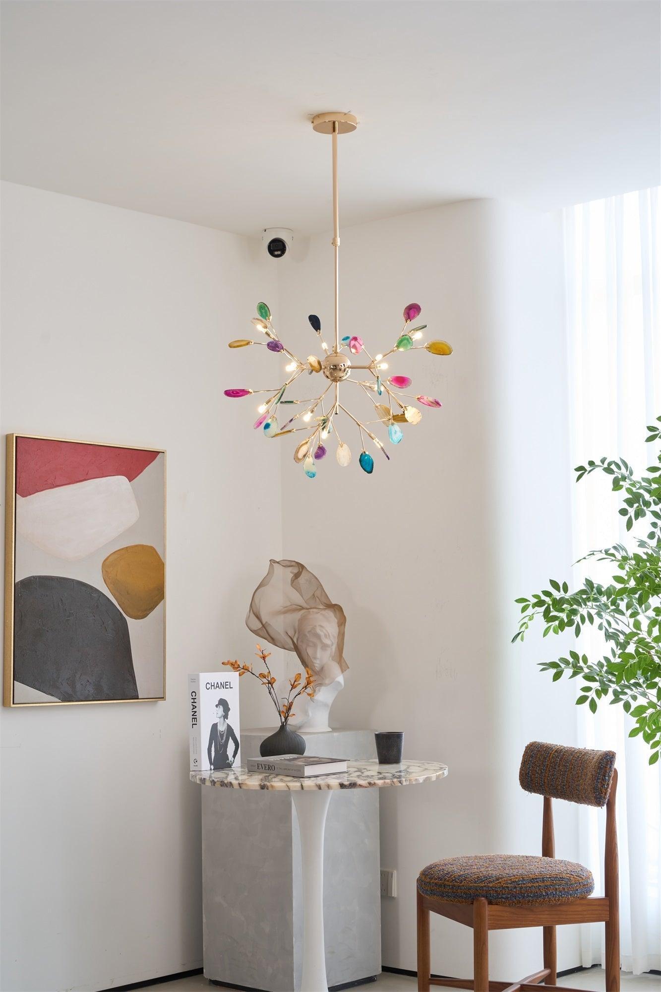 Colorful Chandelier Metal Adjustable Height Agate Accents 8
